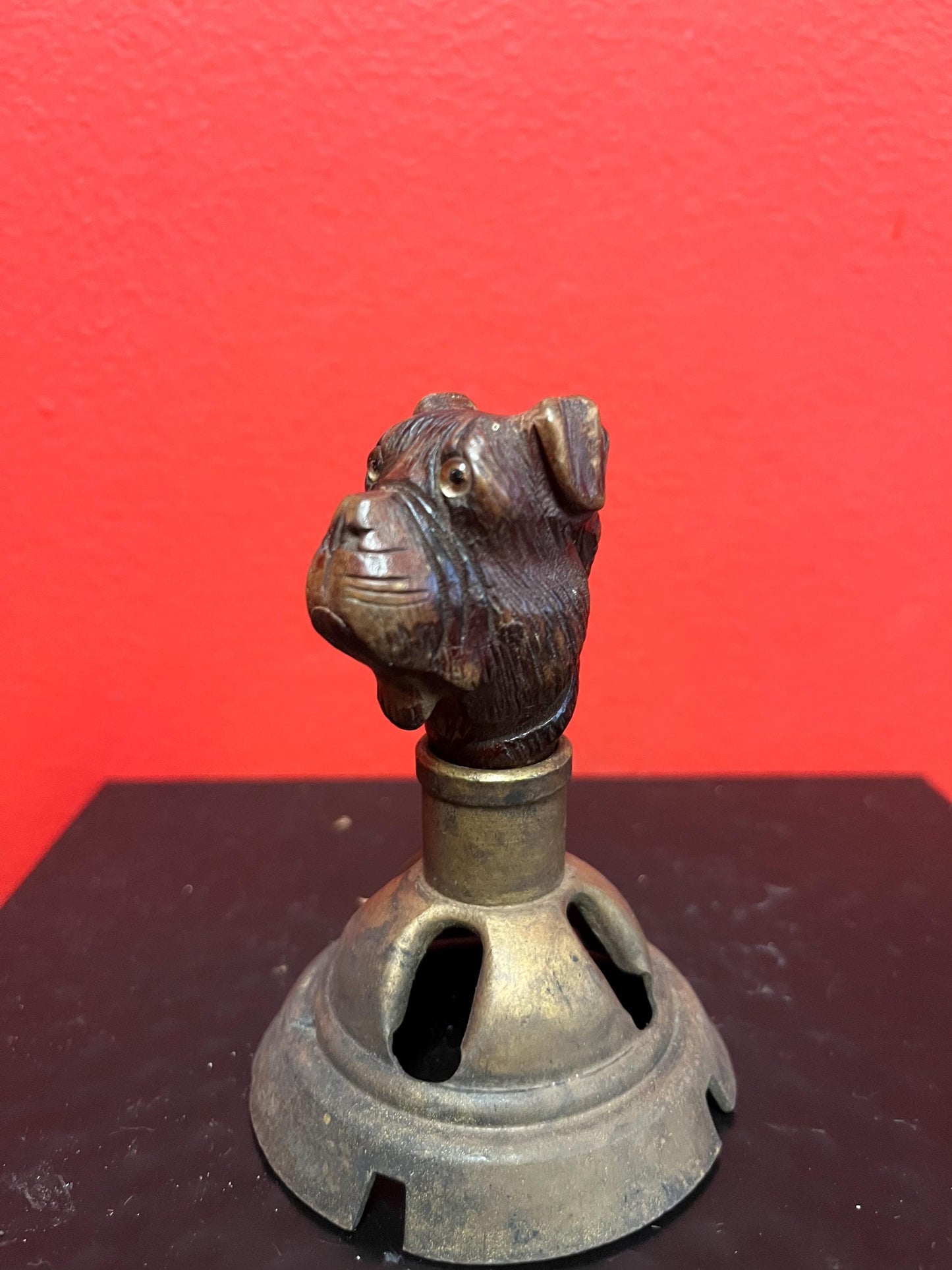 Beautiful little 3 inch long carved wooden dog  knob  comes with a married stand and is great decoration or you could use it