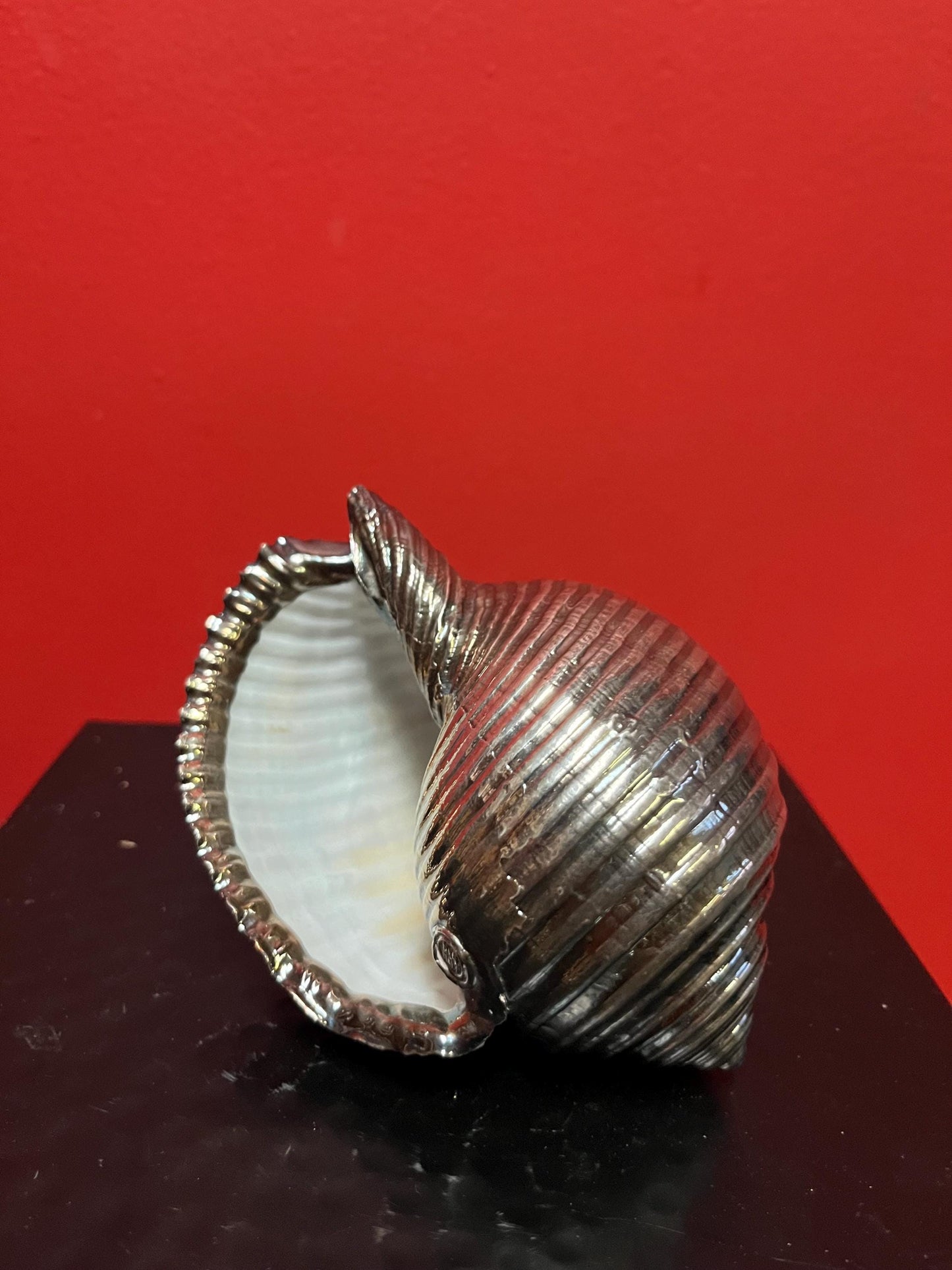 Beautiful 5 inch long Italian signed silver covered  shell