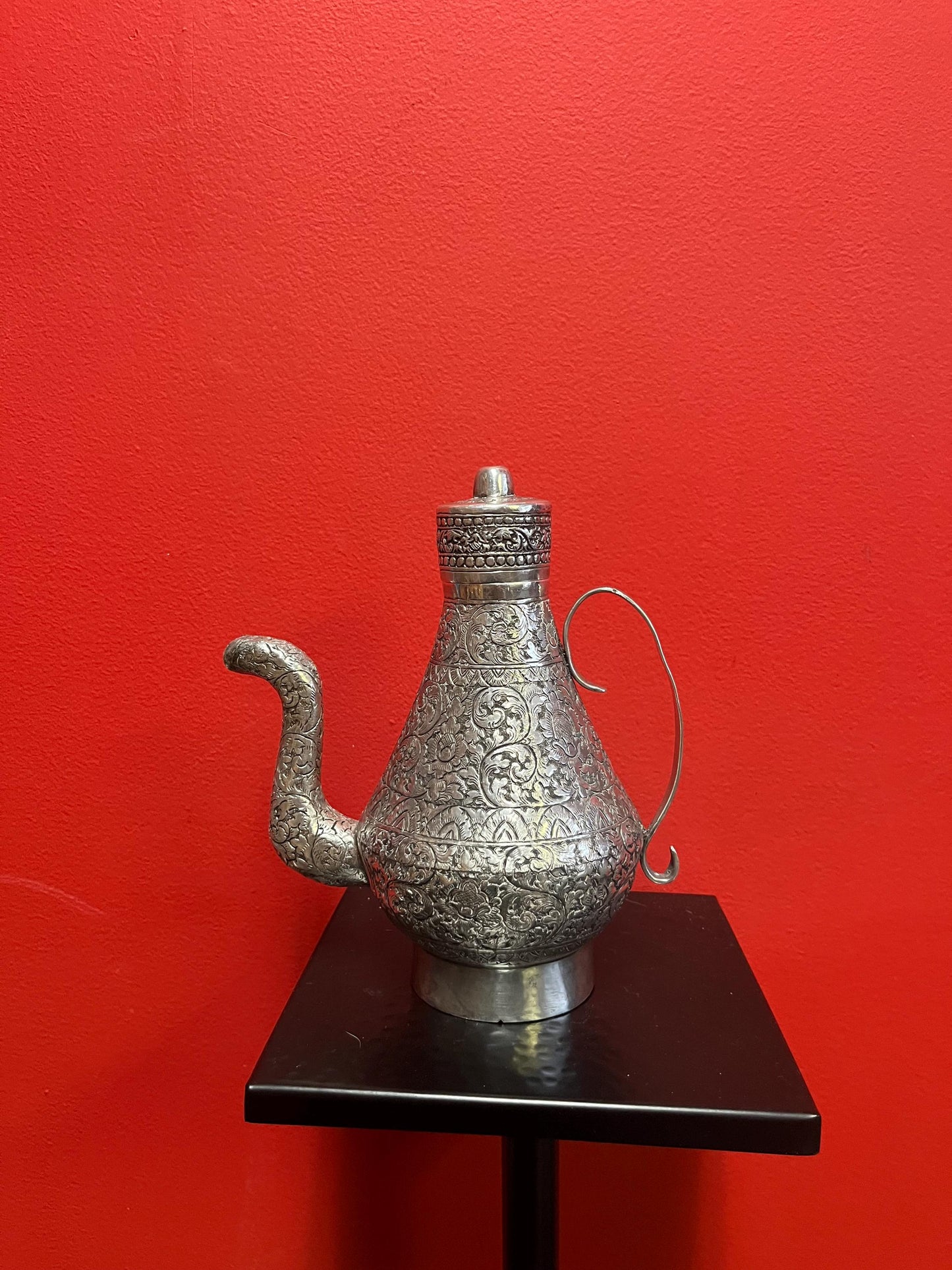 Absolutely stunning tested solid sterling silver 776 g  and 9 x 7 wide heavily decorated Indo Raj ewer  intense detail  highest quality