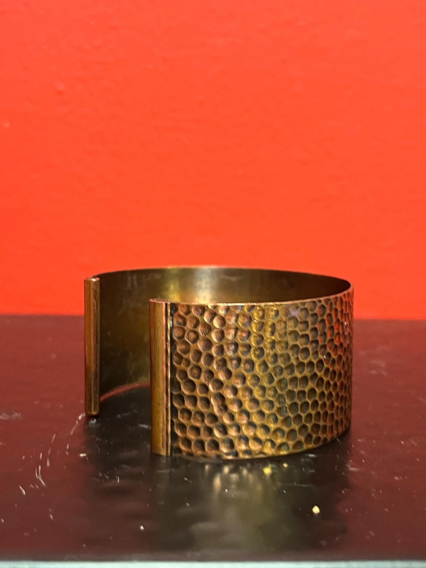 Beautiful 2.5 inch wide vintage copper hammered bracelet Cuff- fits various size wrists