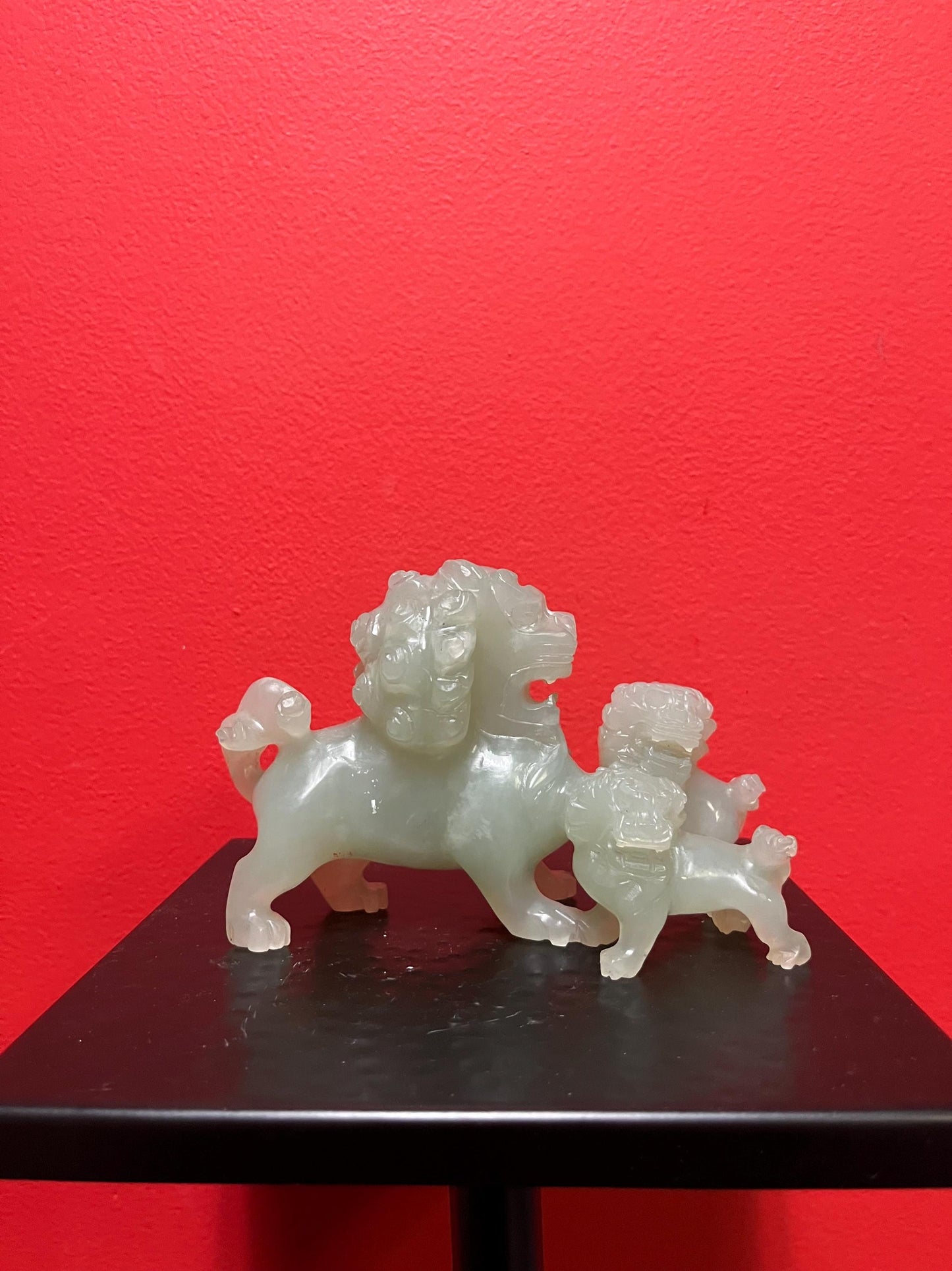 Lovely Chinese vintage solid jade 6 x 4 high foo dog statue  lovely condition and really really good value