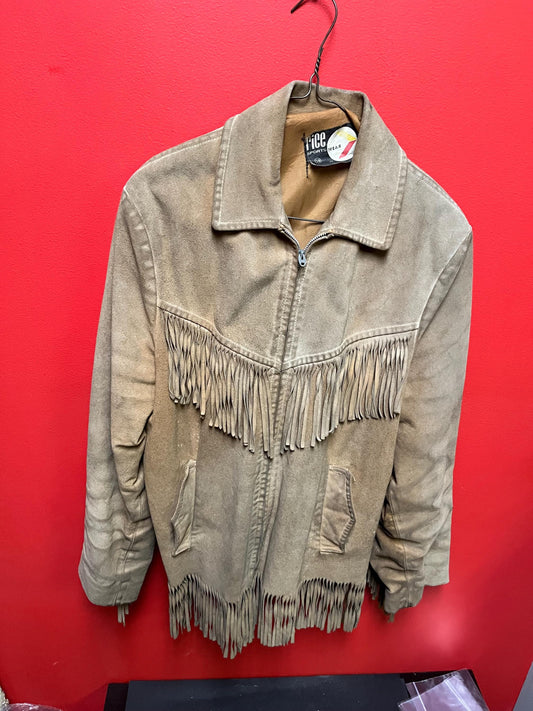 Vintage 33 inch long by 14 inch chest cowhide Cherokee style jacket with tassels  very cool and ready to wear