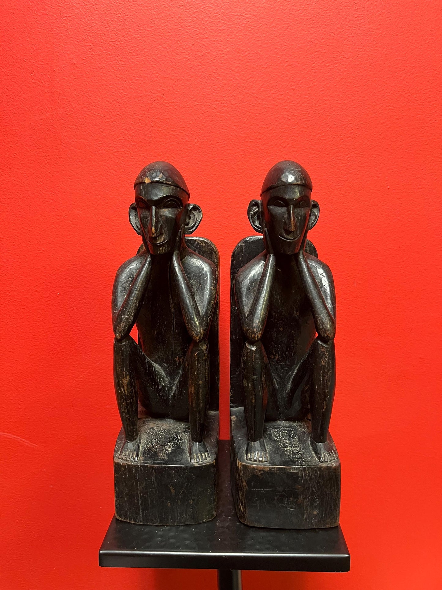 Unbelievably cool early antique African 12 inch tall wooden statue bookends some age damage so see photos  fabulous patina - wow