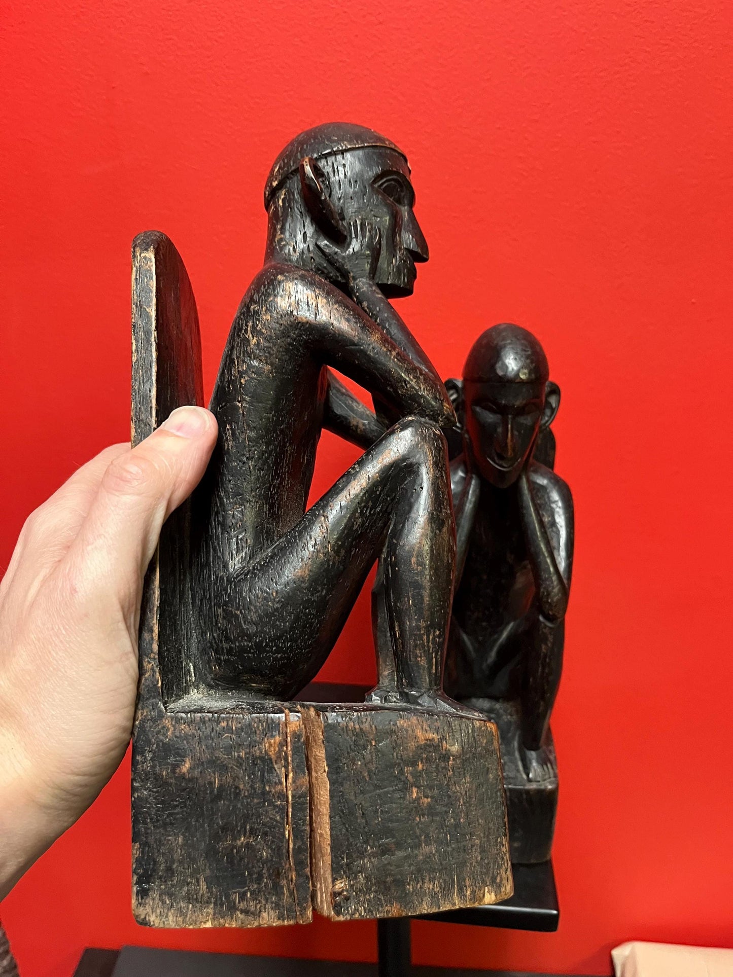 Unbelievably cool early antique African 12 inch tall wooden statue bookends some age damage so see photos  fabulous patina - wow