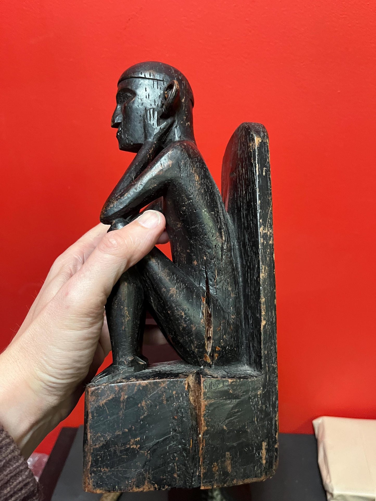 Unbelievably cool early antique African 12 inch tall wooden statue bookends some age damage so see photos  fabulous patina - wow