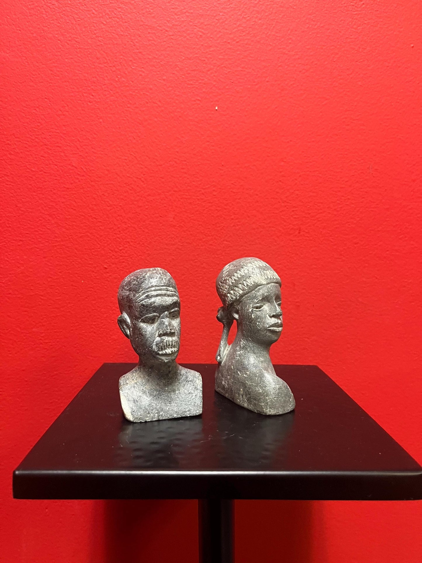 Lovely pair of old African stone statues  signed and great detail - good value