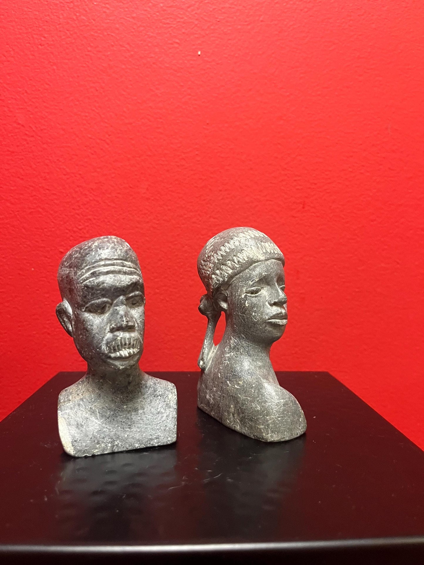 Lovely pair of old African stone statues  signed and great detail - good value