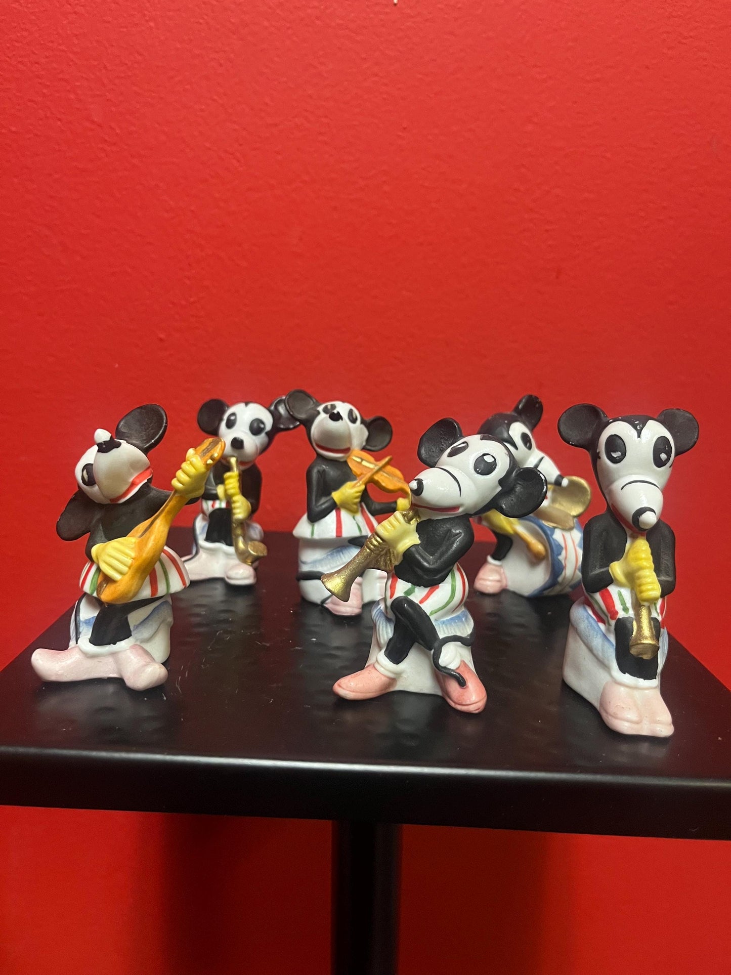 Very cool set of six early vintage BISQUE Mickey Mouse band figures- each approximately 3 inches tall  crazy cool set  Mickey Mouse