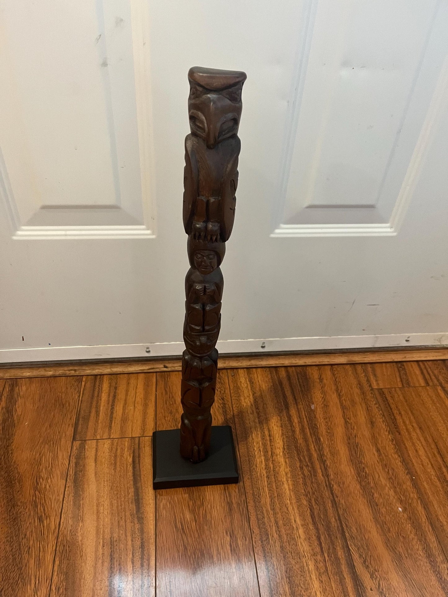 20 inch tall signed indigenous first nation Pacific Northwest coast signed 1990s transformation cedar totem pole