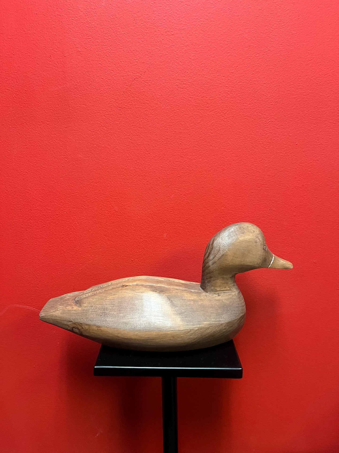 Beautiful 14 x 8 inch signed Canadian wooden duck  great patina  duck decoy  super gift