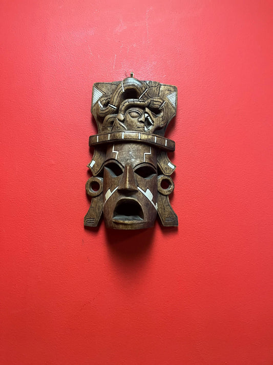 Lovely 12 inch wooden carved Mayan mask  vintage beauty