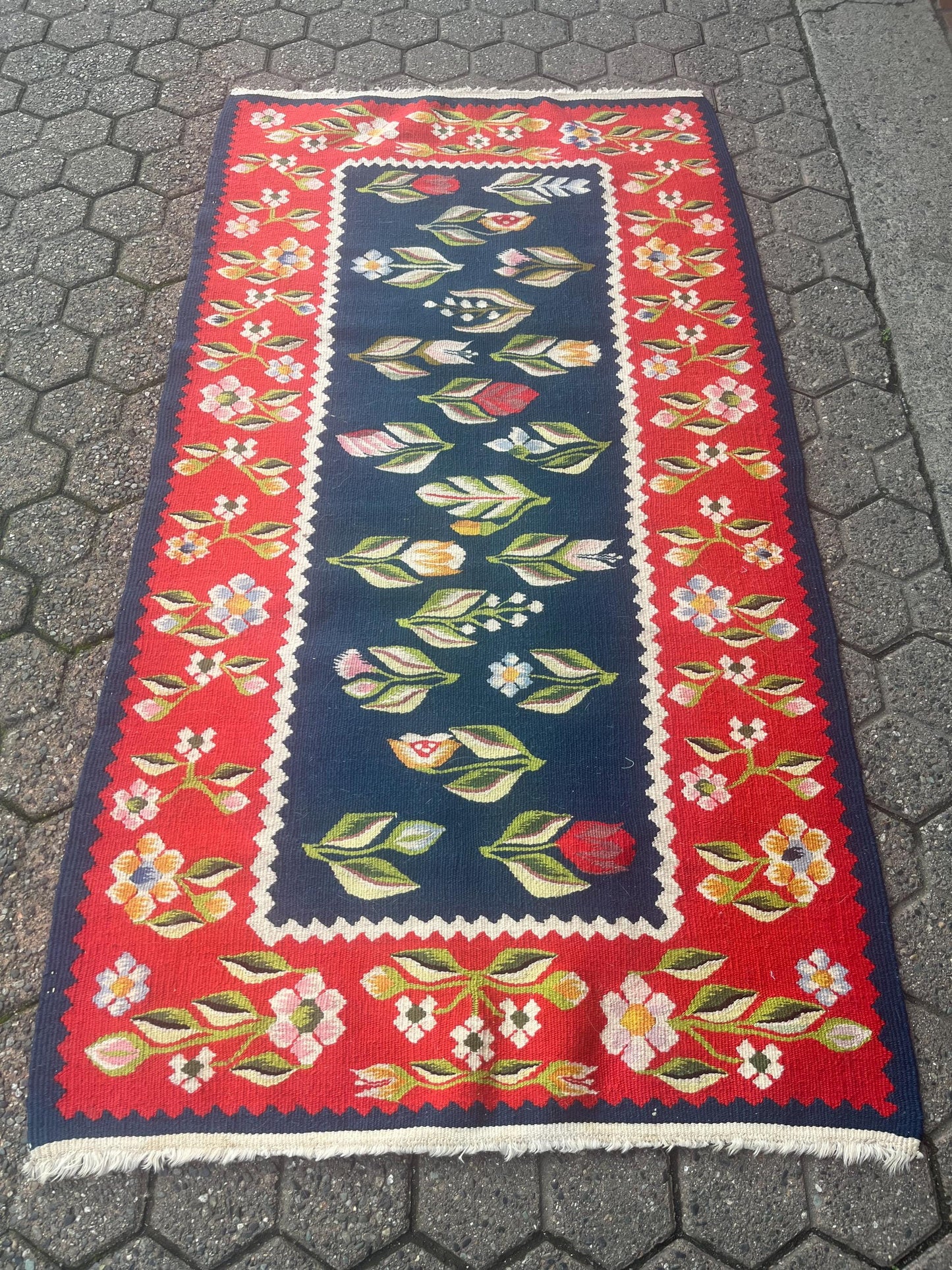 51 x 24 inch approx antique Dutch wool rug  amazing imagery  great for smaller space or kitchen amazing quality and colour  great value