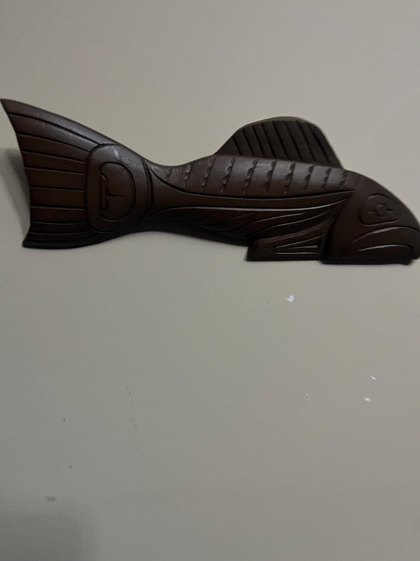 Lovely indigenous first nations Pacific Northwest coast 12 x 5 signed salmon carved  in Cedar great detail  good value