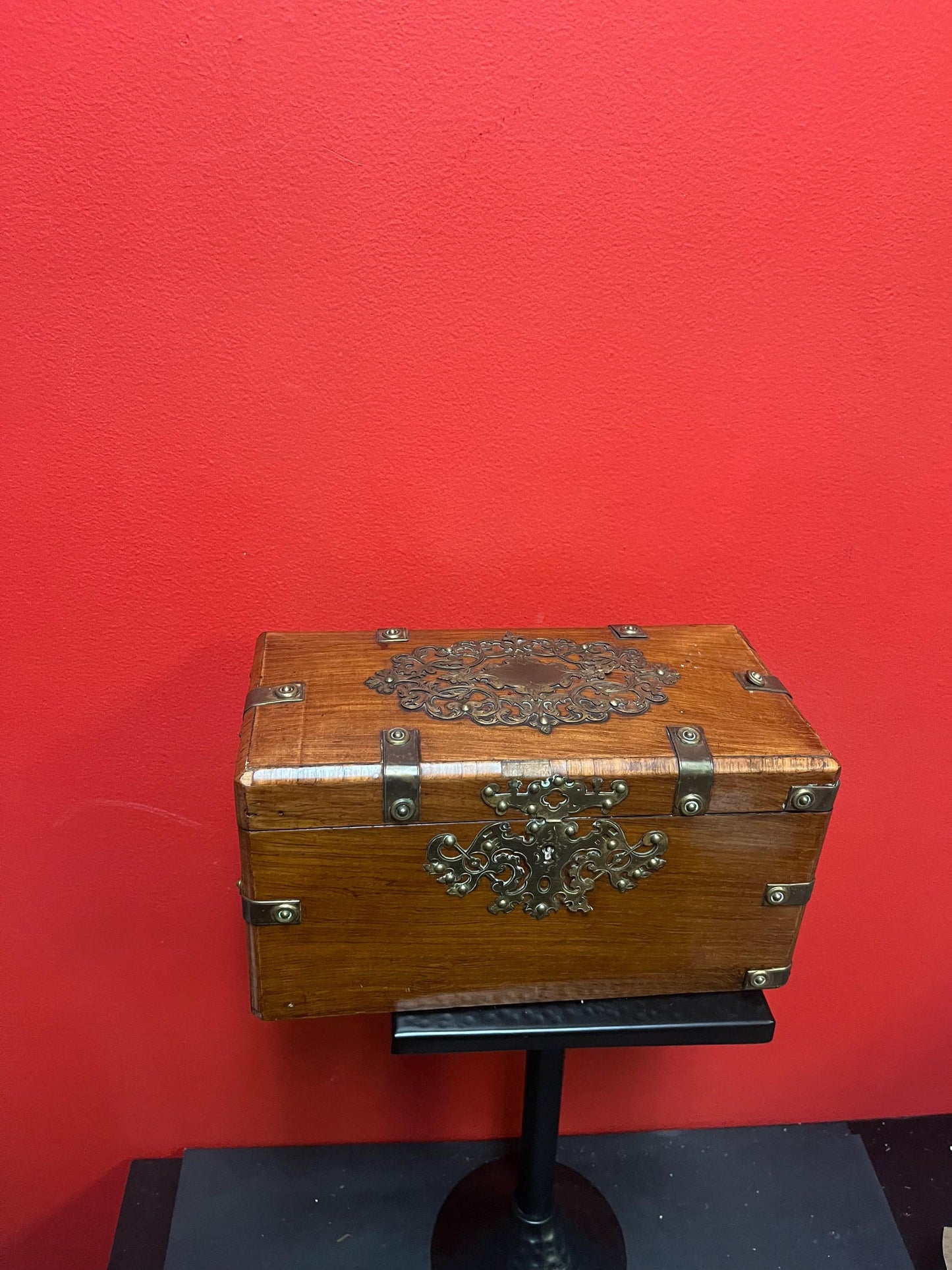 11 x 6 x 6 high antique walnut and brass box  Some minor condition issues, but beautiful pieces  see photos