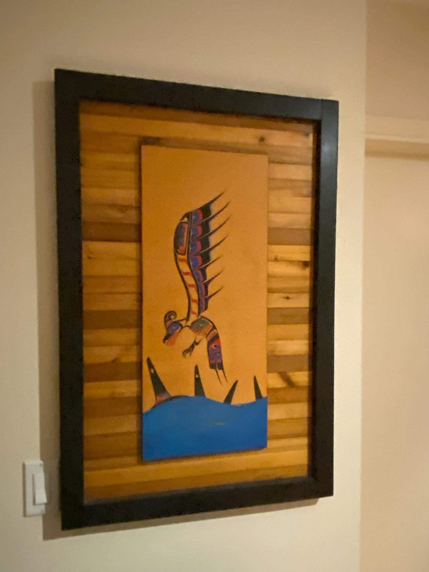 Stunning 36 x 24 indigenous 1st nations, Pacific Northwest Coast acrylic on Cedar picture  sign Ray Bob  west coast masterpiece - wow