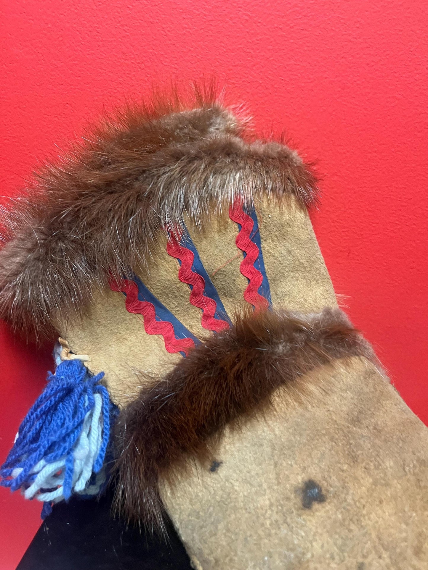 Beautiful 13 inch long indigenous first nations leather gloves   pretty good antique condition  see photos  great price