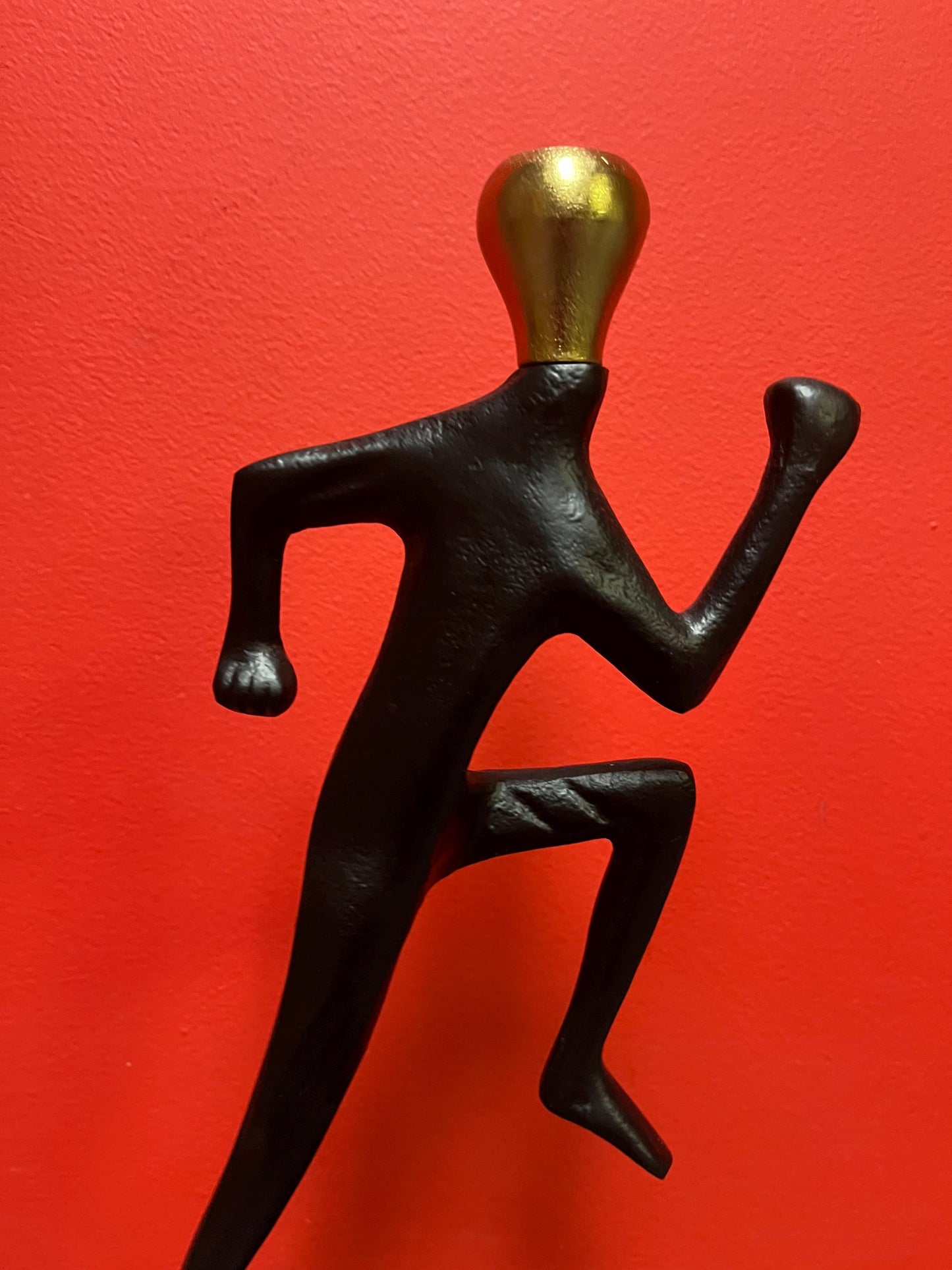 Stunning 14 inch tall cast metal running man candlestick  holder  impressive and unique - great gift for a runner