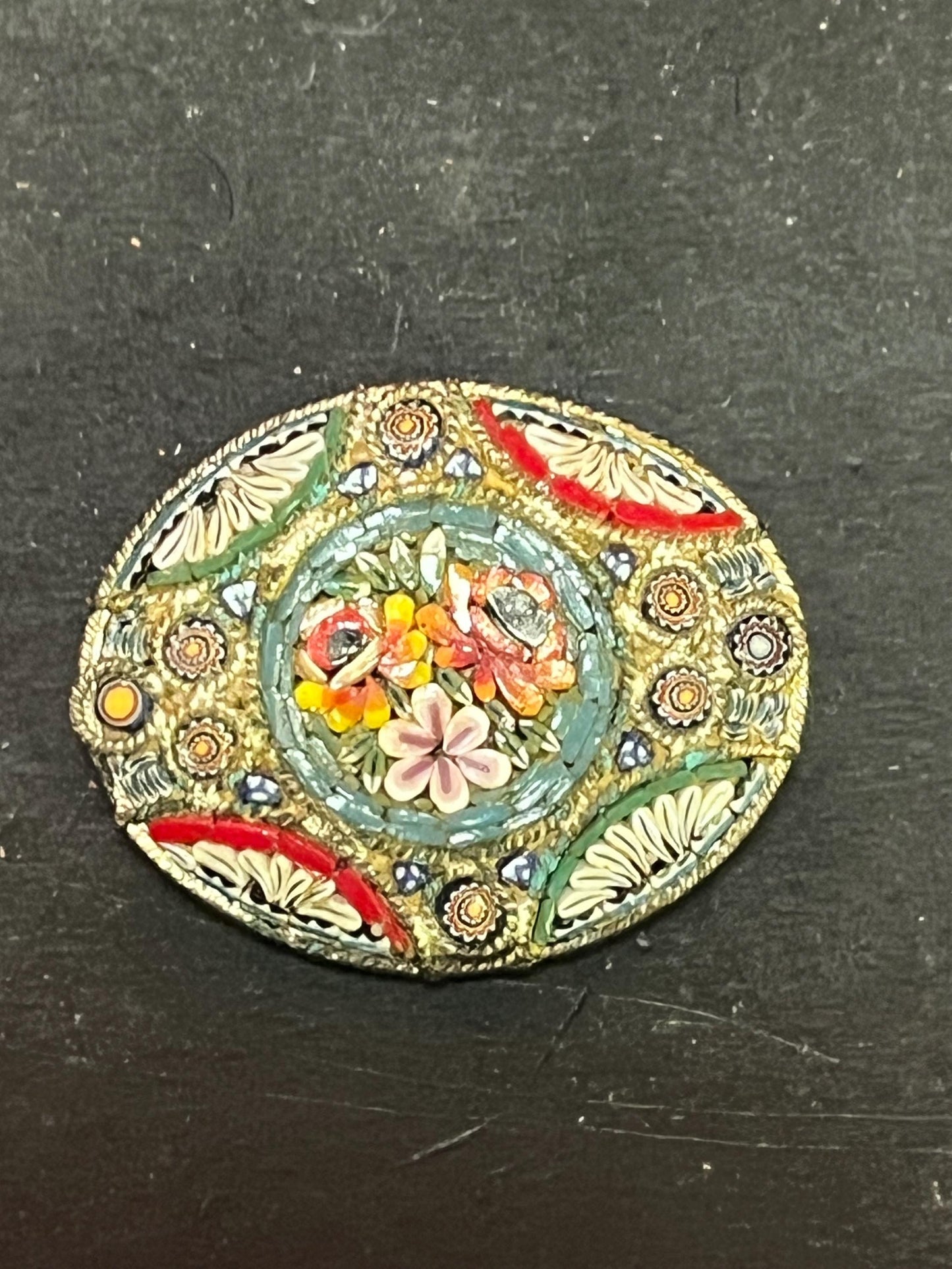 Beautiful 1.5 inch Italian micro mosaic brooch  great condition  needs a polish on the back