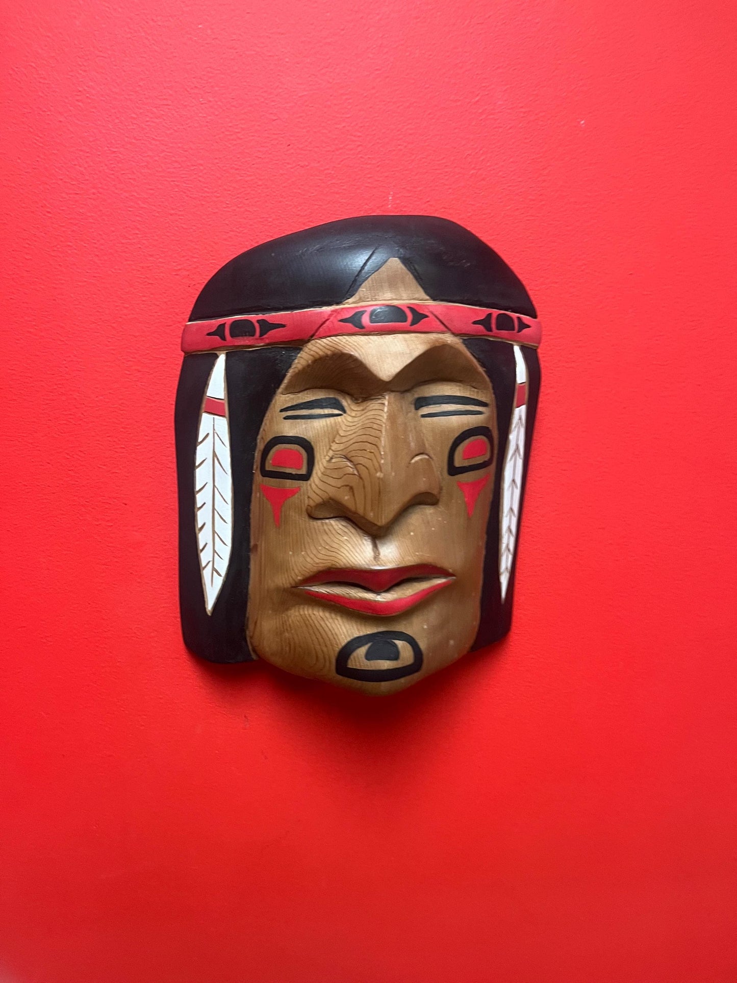 Beautiful indigenous First Nations pacific  north West Coast art signed Darcy Joseph  12 by 4 inch thick mask of a chief -unbelievable value