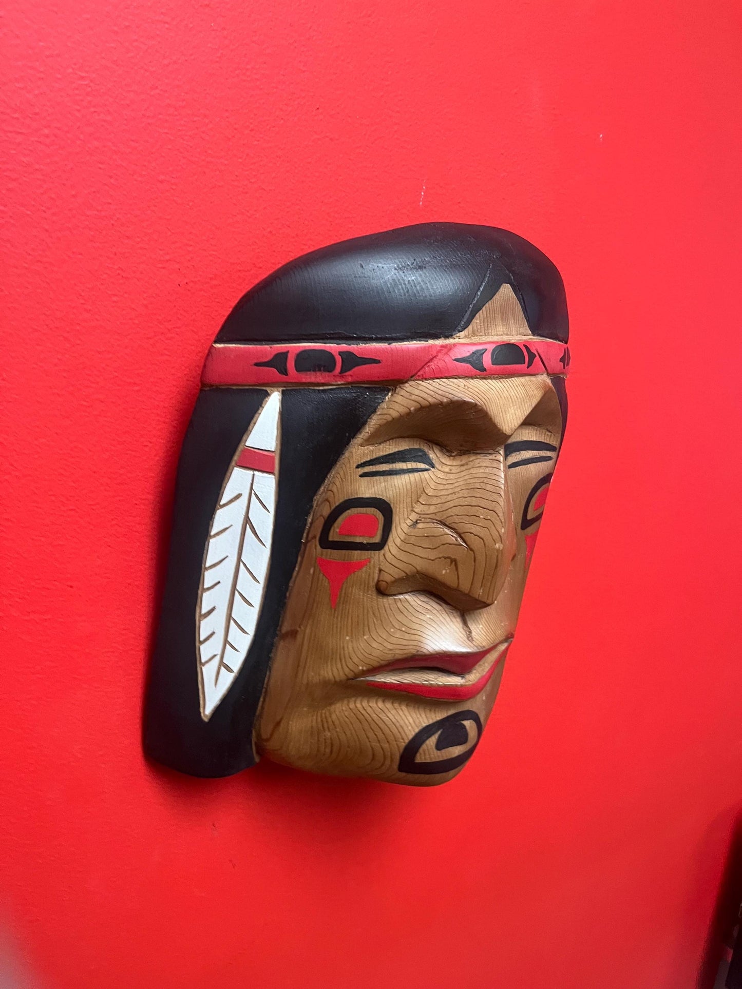 Beautiful indigenous First Nations pacific  north West Coast art signed Darcy Joseph  12 by 4 inch thick mask of a chief -unbelievable value