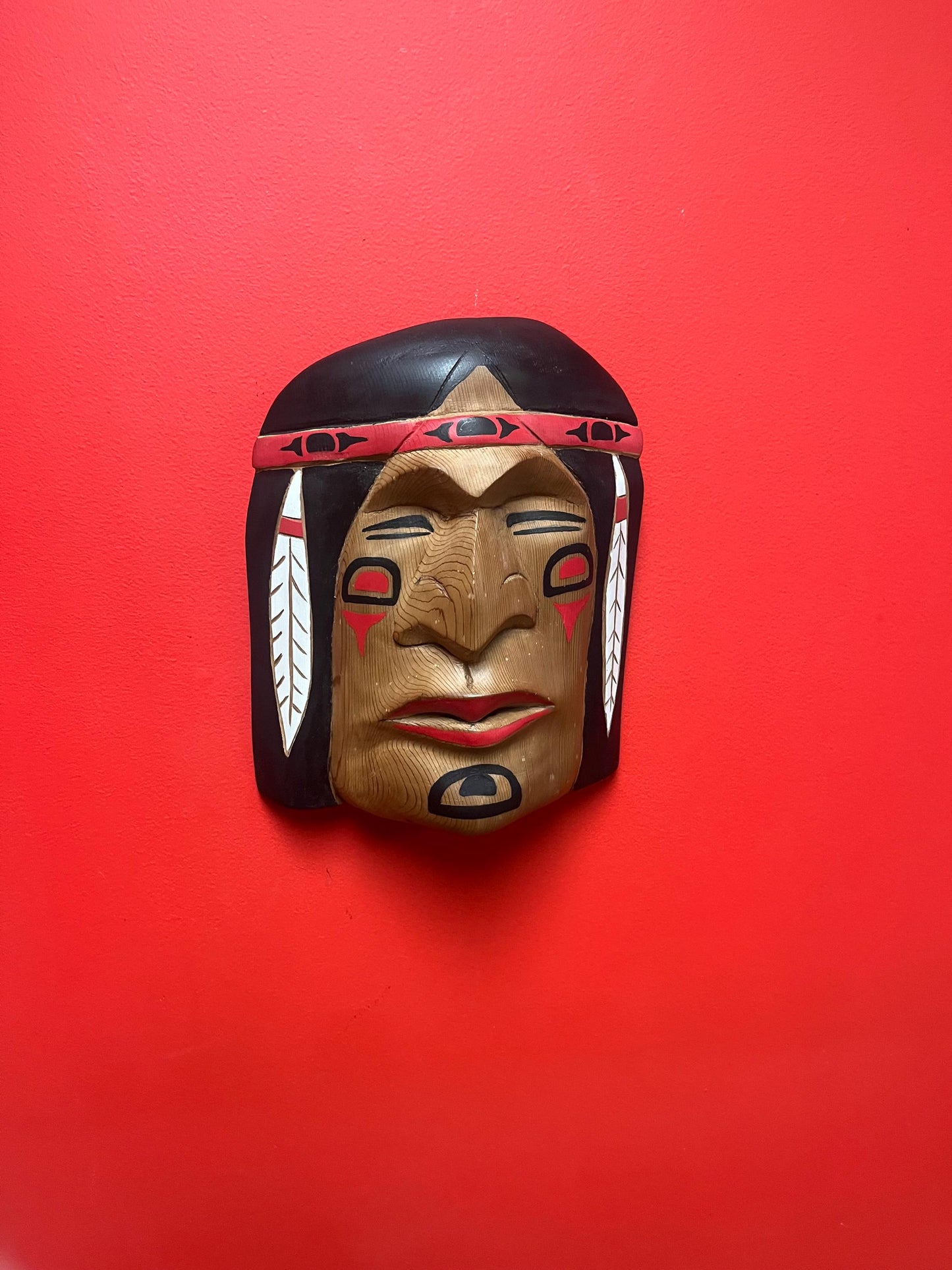 Beautiful indigenous First Nations pacific  north West Coast art signed Darcy Joseph  12 by 4 inch thick mask of a chief -unbelievable value