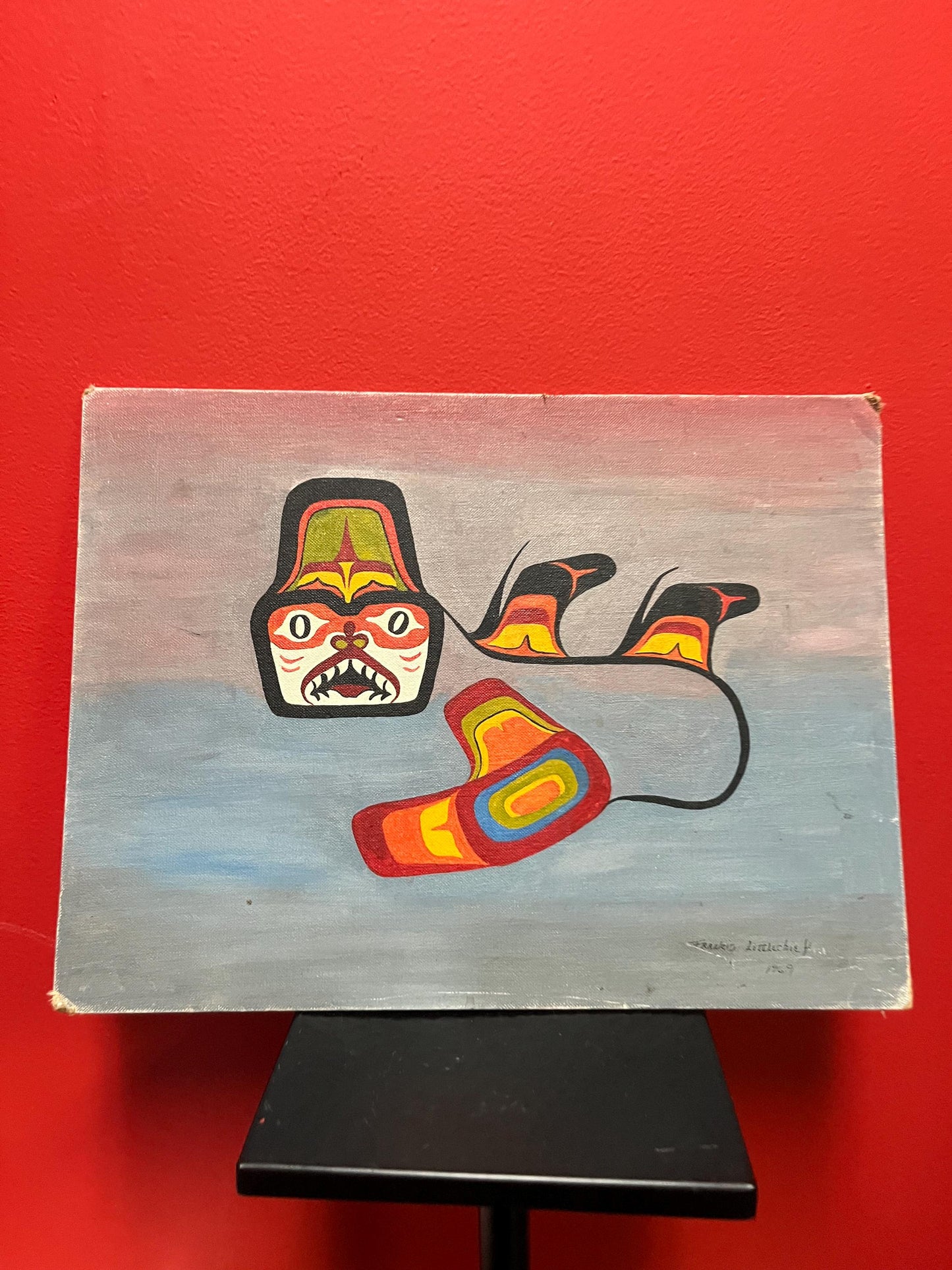 16 x 12 high 1960s signed painting on board  indigenous First Nation Pacific north Northwest Coast beauty