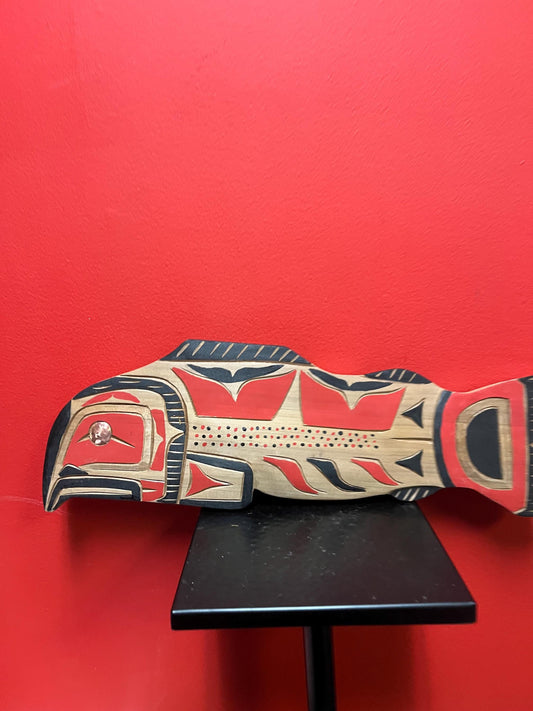 Beautiful 17 x 6 inch high indigenous first nations Squamish plaque of a salmon  by Brad Joseph Junior  signed  needs a hanger