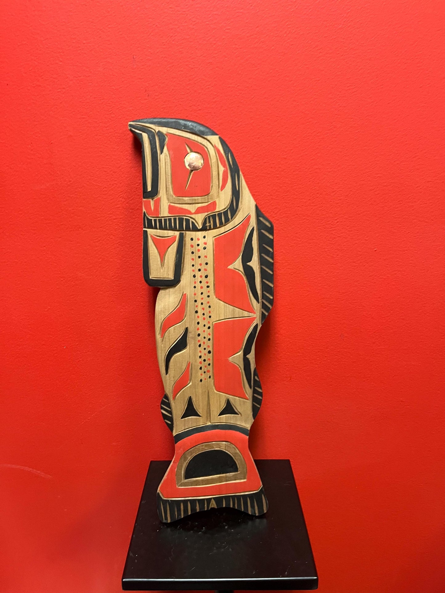 Beautiful 17 x 6 inch high indigenous first nations Squamish plaque of a salmon  by Brad Joseph Junior  signed  needs a hanger