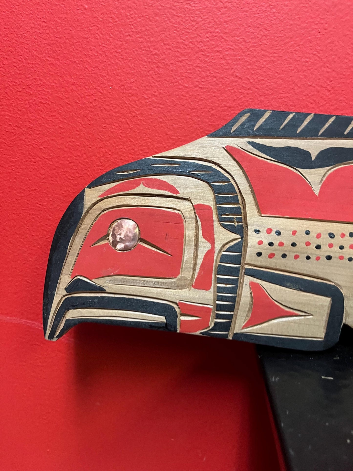 Beautiful 17 x 6 inch high indigenous first nations Squamish plaque of a salmon  by Brad Joseph Junior  signed  needs a hanger