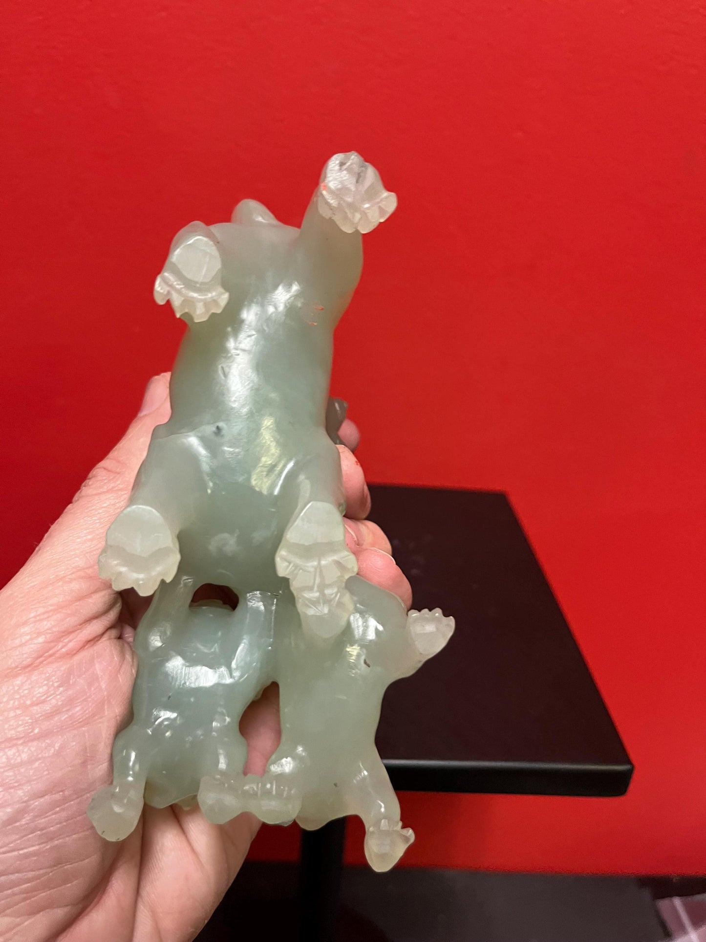 Lovely Chinese vintage solid jade 6 x 4 high foo dog statue  lovely condition and really really good value