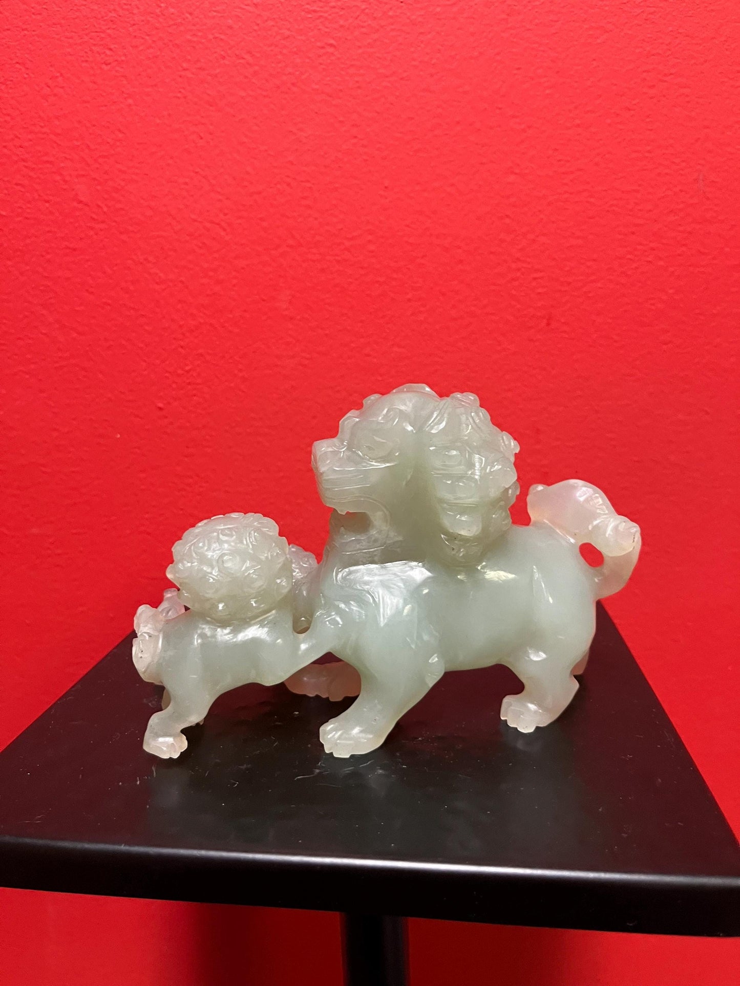 Lovely Chinese vintage solid jade 6 x 4 high foo dog statue  lovely condition and really really good value