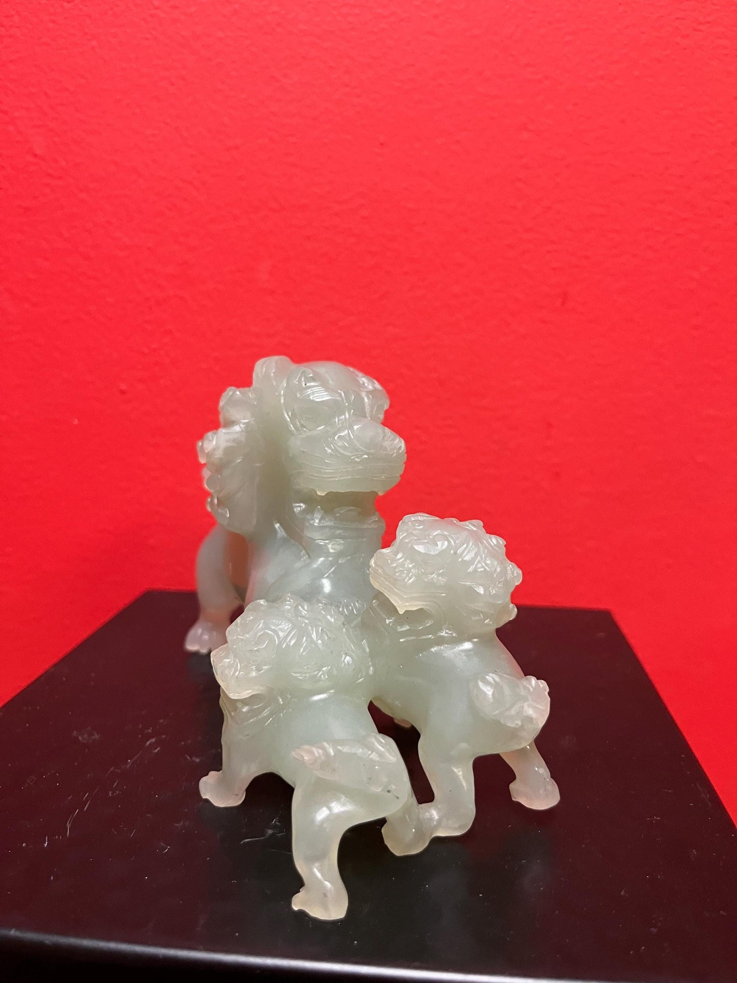 Lovely Chinese vintage solid jade 6 x 4 high foo dog statue  lovely condition and really really good value