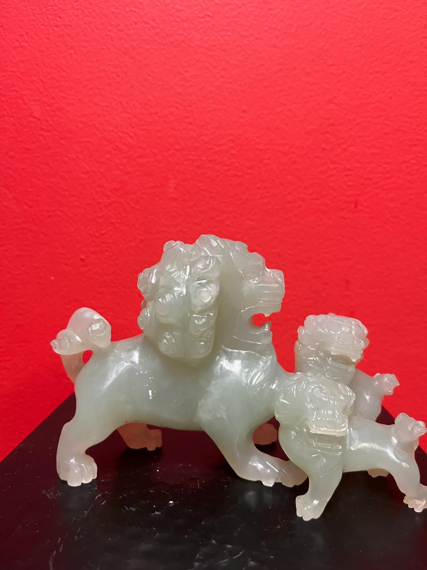 Lovely Chinese vintage solid jade 6 x 4 high foo dog statue  lovely condition and really really good value