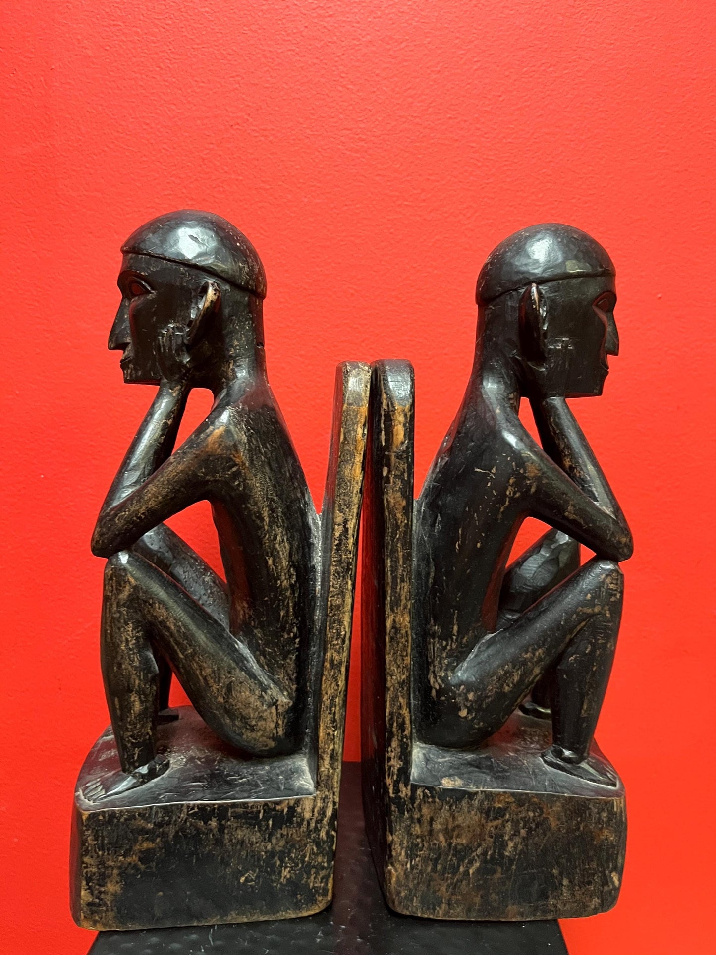 Unbelievably cool early antique African 12 inch tall wooden statue bookends some age damage so see photos  fabulous patina - wow