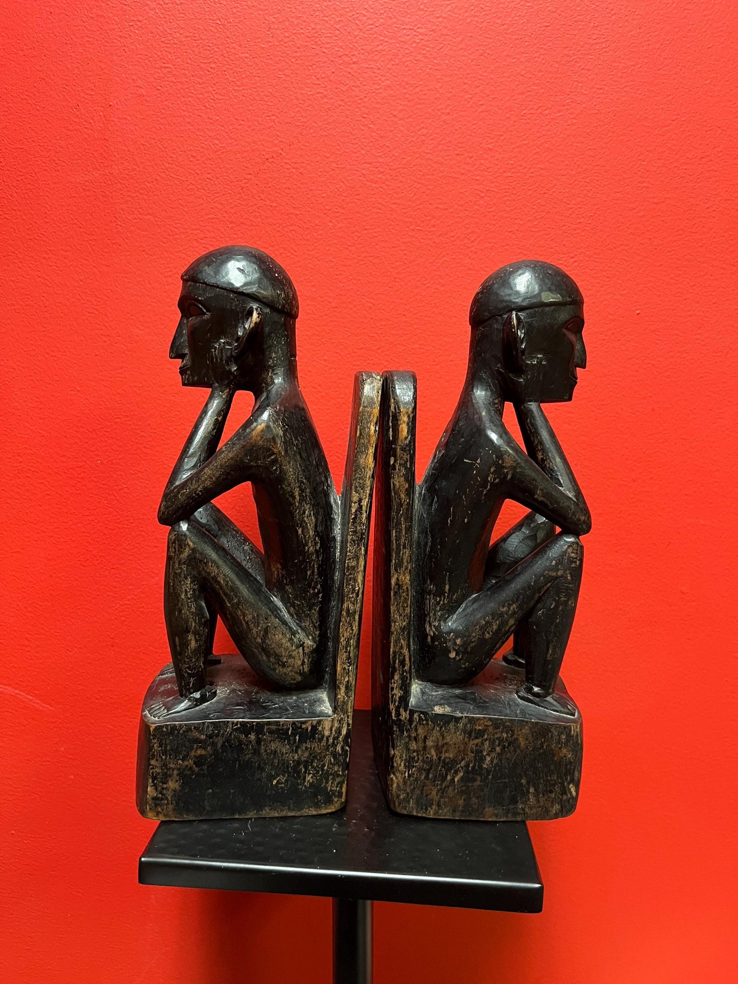 Unbelievably cool early antique African 12 inch tall wooden statue bookends some age damage so see photos  fabulous patina - wow