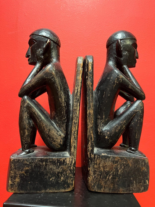 Unbelievably cool early antique African 12 inch tall wooden statue bookends some age damage so see photos  fabulous patina - wow