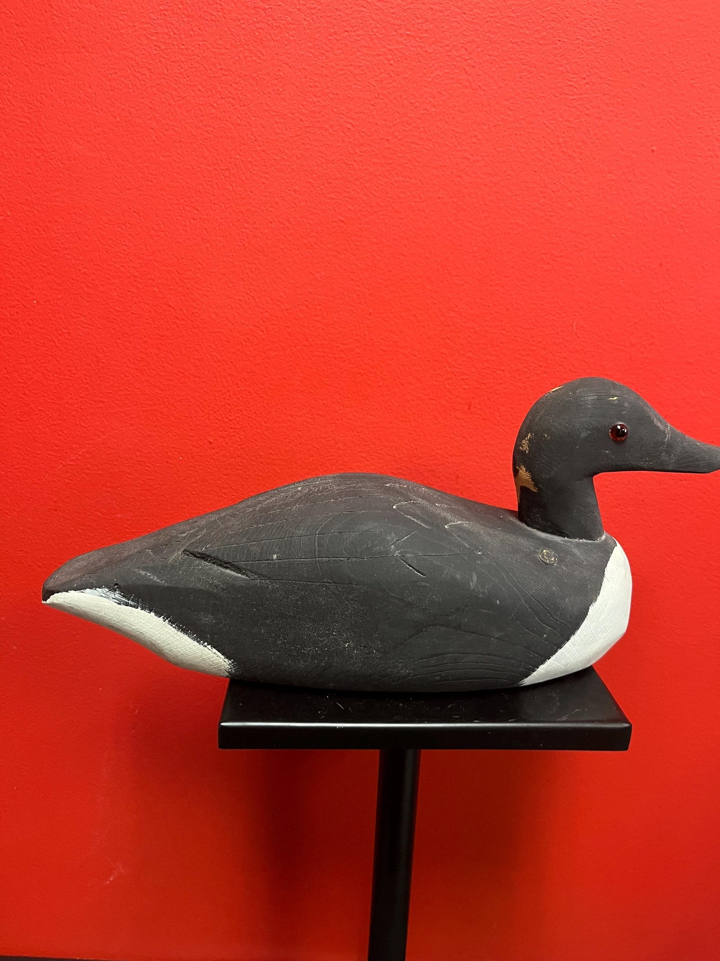 Lovely antique Canadian 15 inch long wooden painted duck decoy  great condition for age