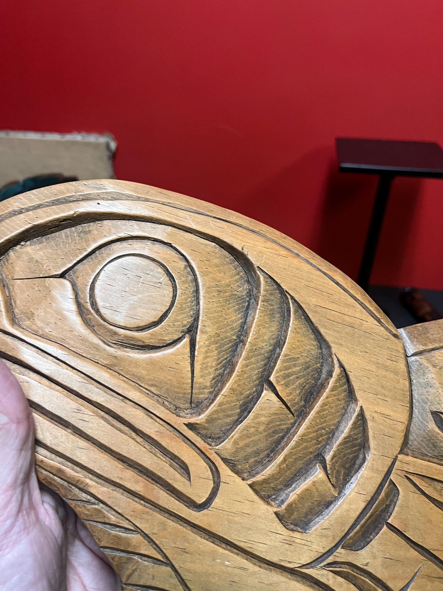 Lovely indigenous first nation pacific north West Coast Albert Bruce 23 x 12 salmon plaque in cedar  great detail  ready to hang