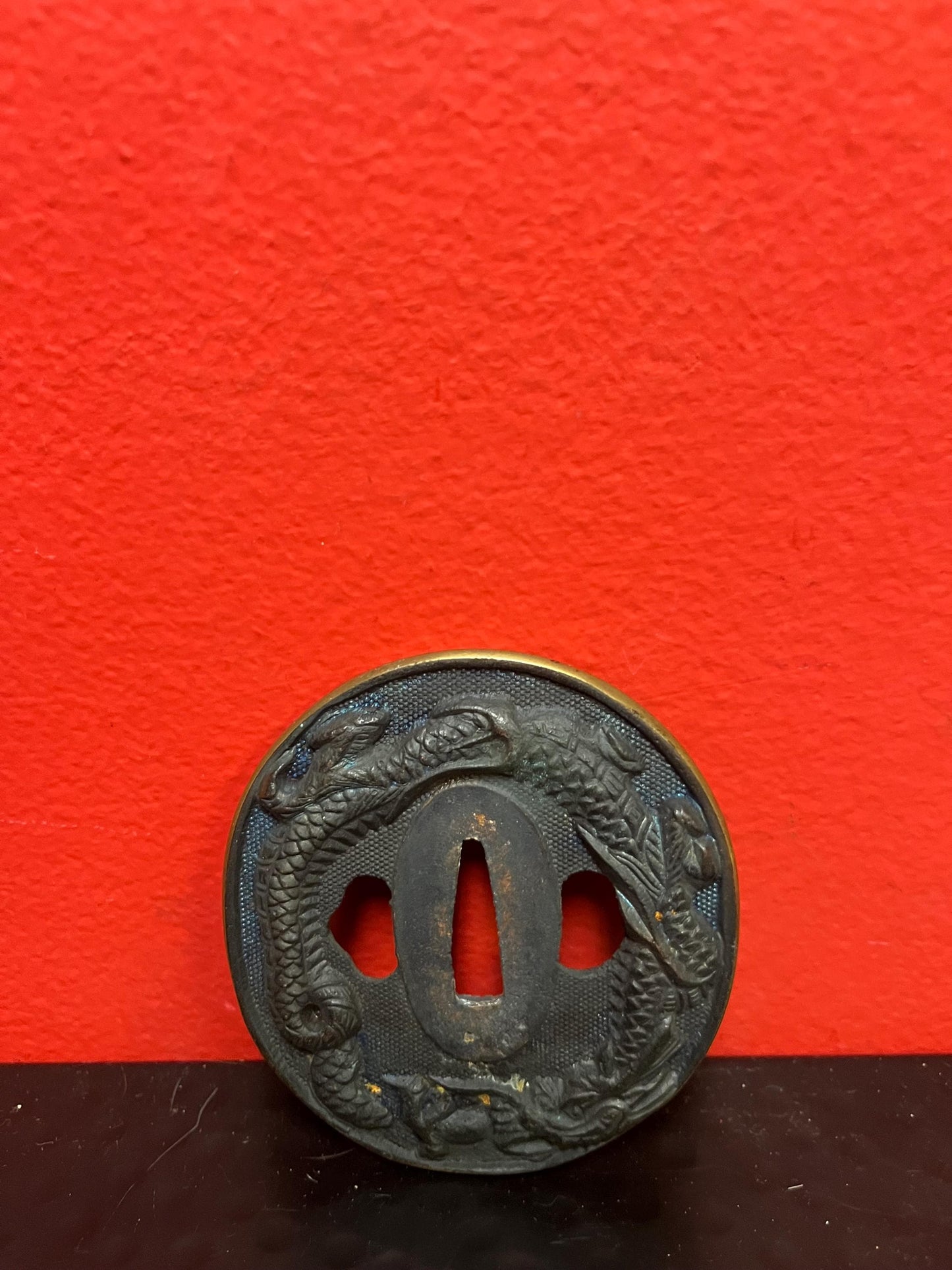 Lovely Japanese bronze 3 inch samurai tsuba  from estate   great value