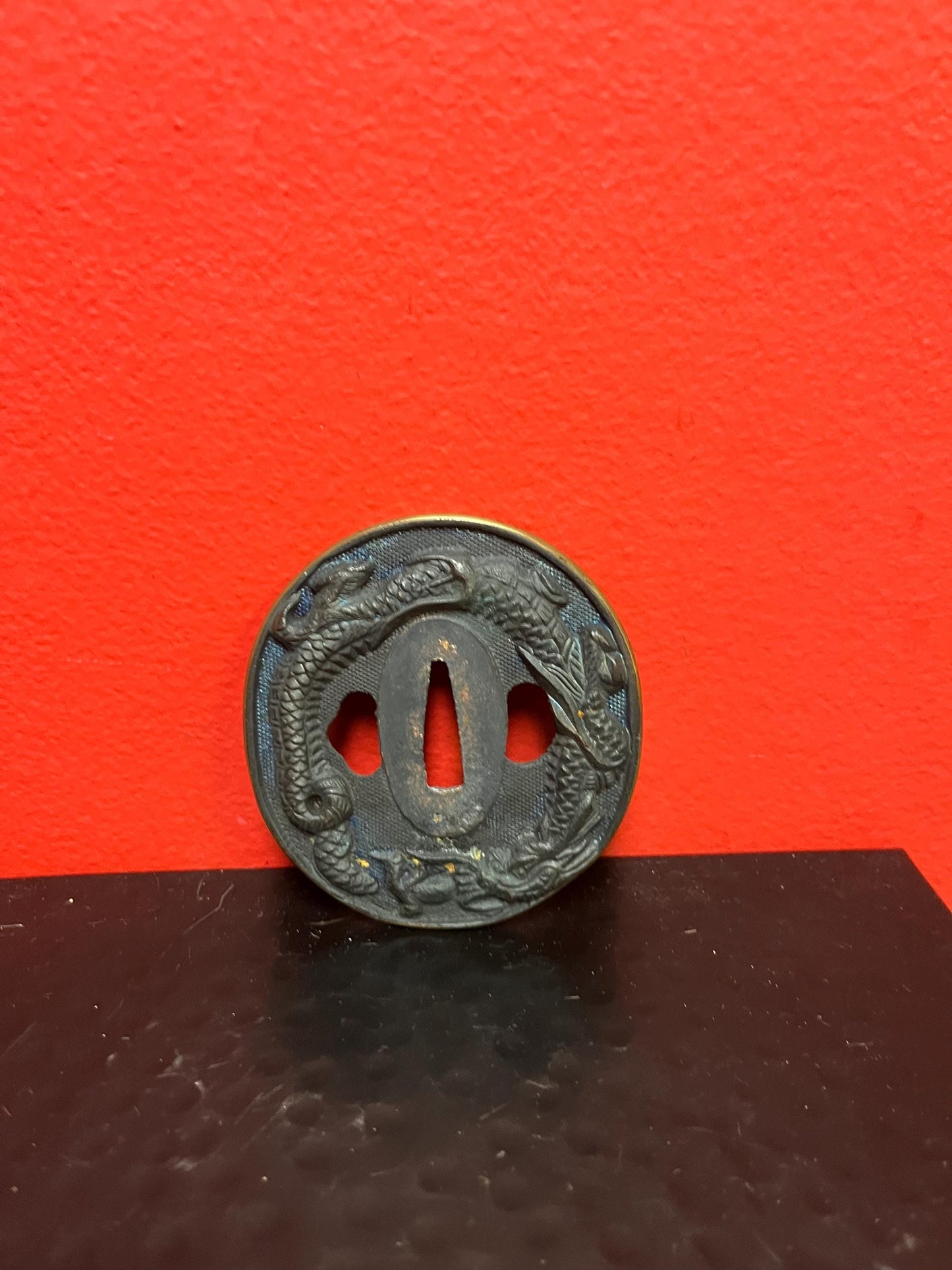 Lovely Japanese bronze 3 inch samurai tsuba  from estate   great value