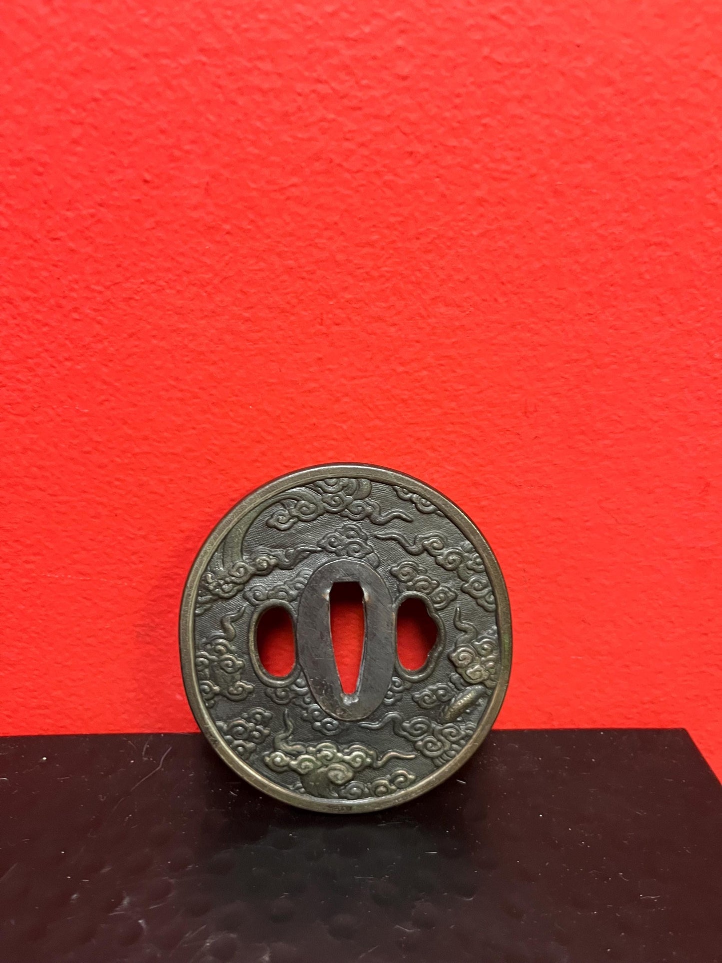 Lovely Japanese bronze 3 inch samurai tsuba  from estate   great value