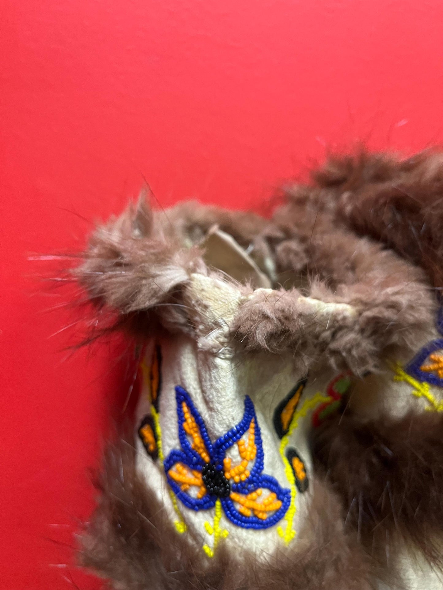 10 x 10“ long beautiful old leather and beaded indigenous first nation Pacific Northwest coast moccasin boots  good value