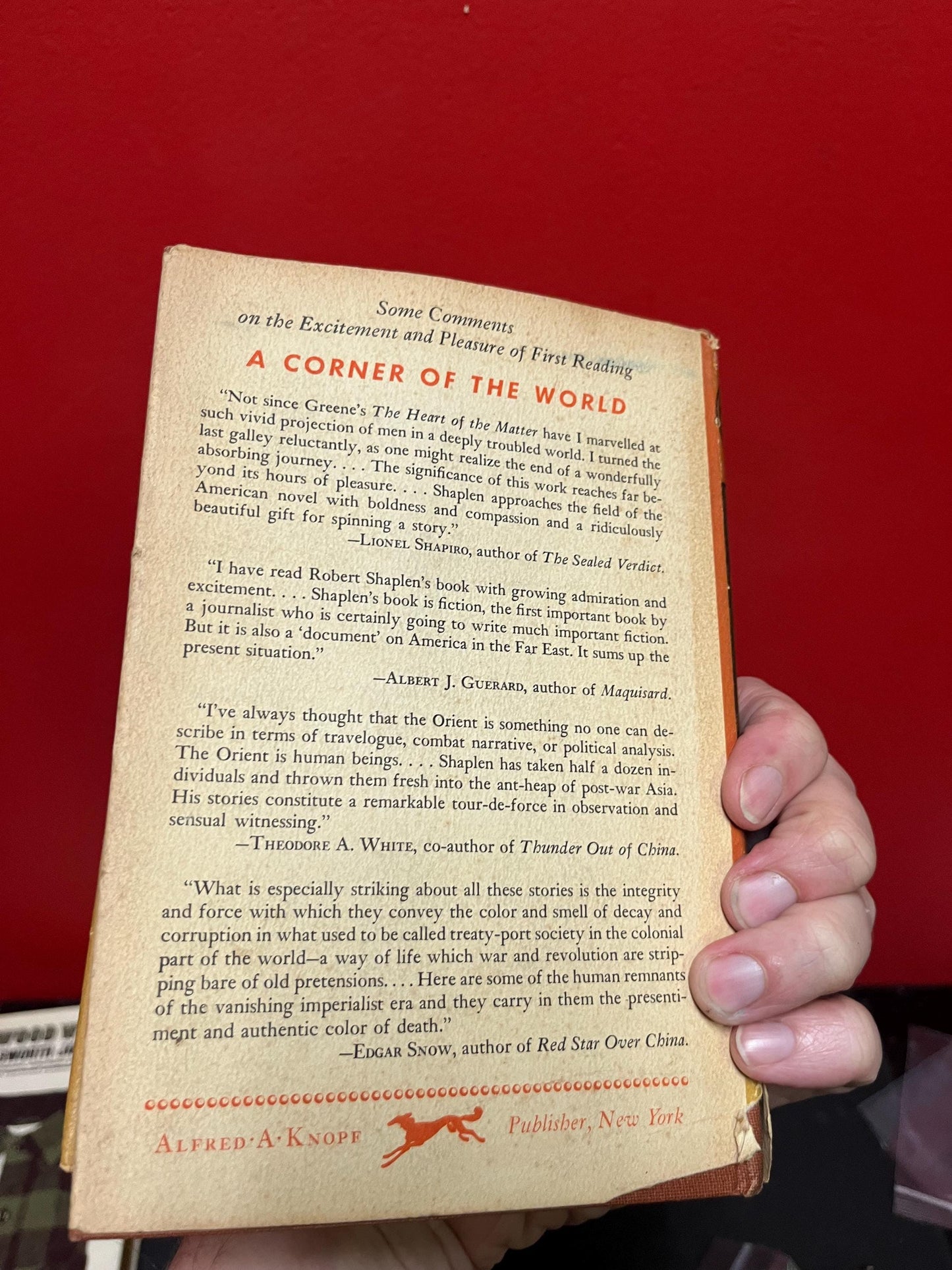 Chinese first edition, 1948 book entitled corner of the world by Robert SHAPLEN  Good condition