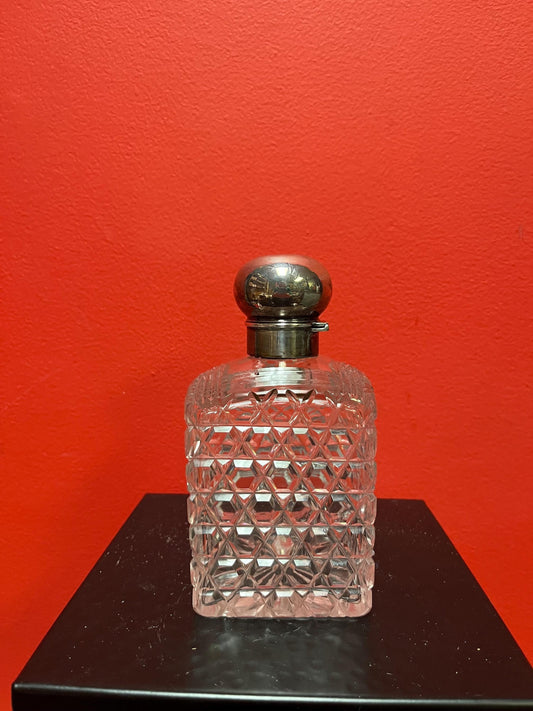 Magnificent 6 inch tall antique hallmark 1898 mens crystal and Sterling scent  bottle in fabulous condition with original stopper