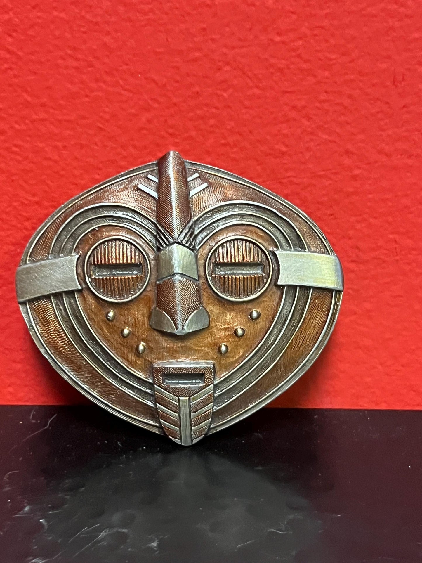 Cool American 3 inch wide BERGAMOT signed African mask belt buckle  amazing imagery great price and great gift