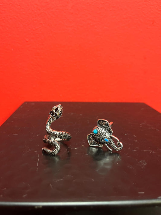 Elephant ring size 7.5 and snake ring size 6.5 approximately price for both  silver untested  great to wear or gift