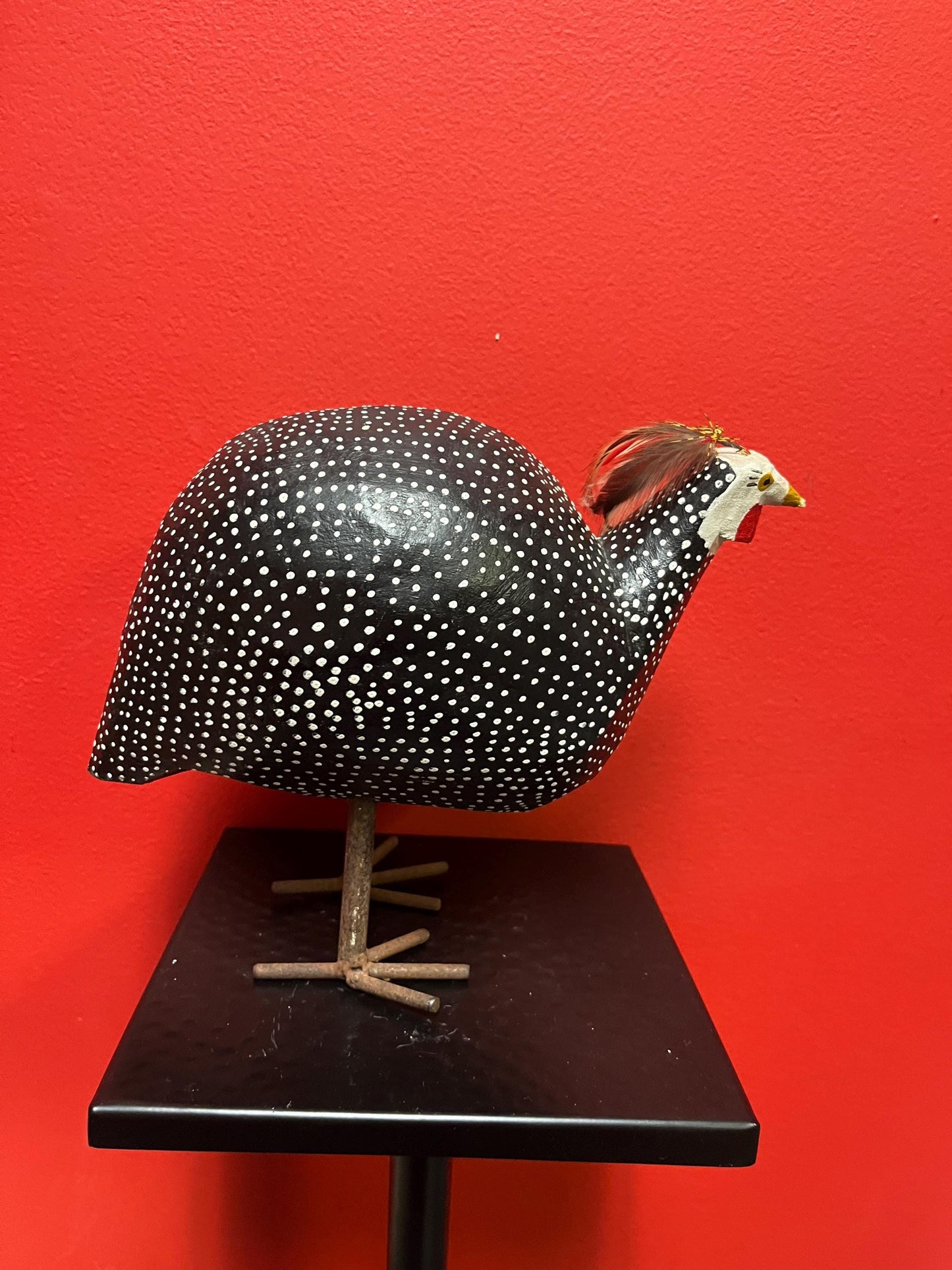 Amazing 10 x 8 inch high folk art Guinea Hen great colours  heavy  very cool