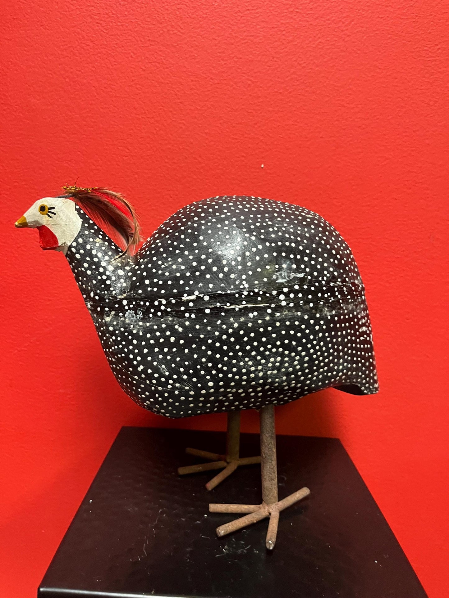 Amazing 10 x 8 inch high folk art Guinea Hen great colours  heavy  very cool