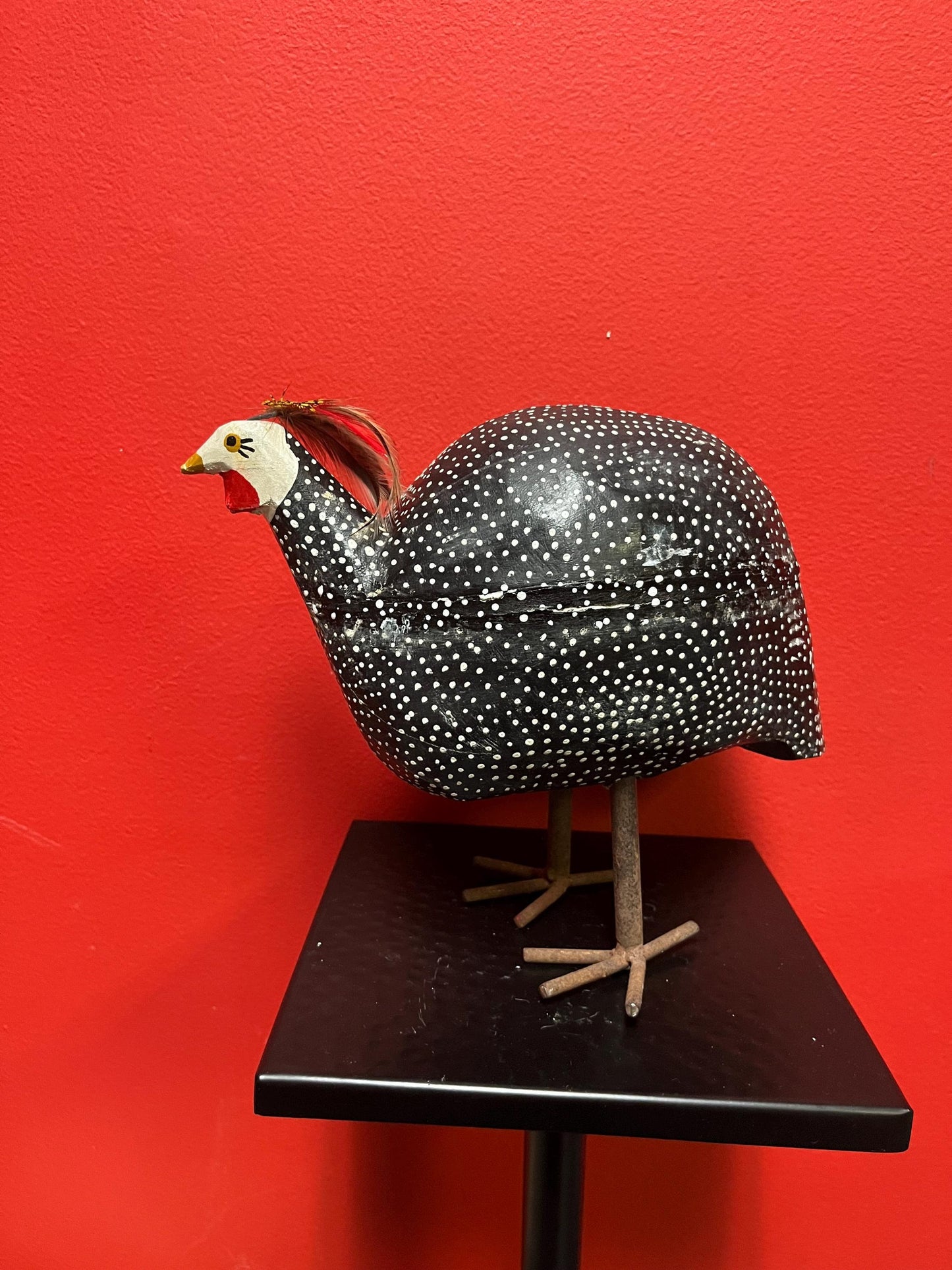 Amazing 10 x 8 inch high folk art Guinea Hen great colours  heavy  very cool