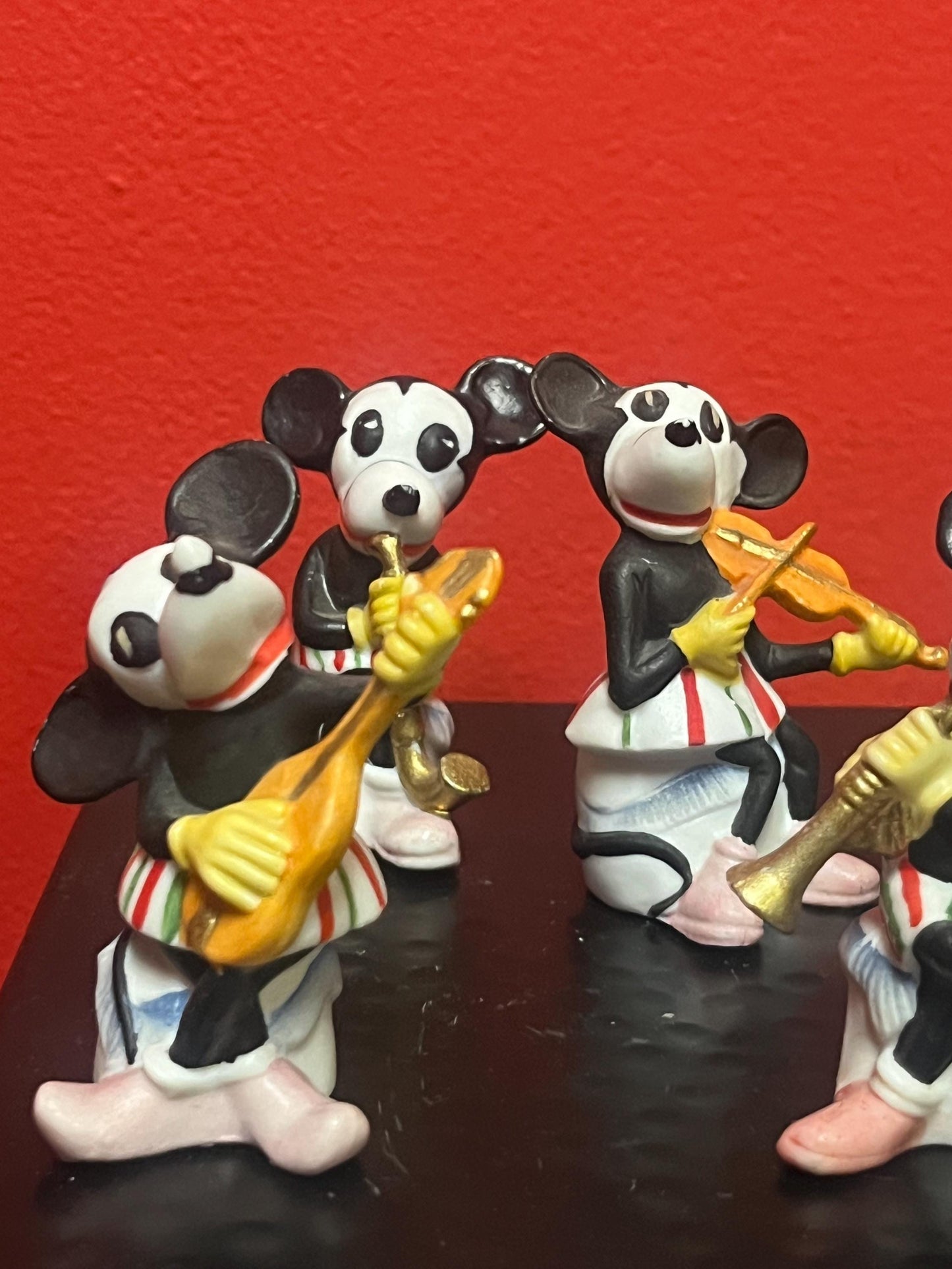 Very cool set of six early vintage BISQUE Mickey Mouse band figures- each approximately 3 inches tall  crazy cool set  Mickey Mouse